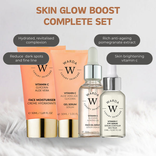 SKIN GLOW BOOST VITAMIN C MOISTURISER 50m + VITAMIN C GLOW BOOST OIL-SERUM 30ml + SKIN GLOW BOOST VITAMIN C GEL SERUM 30ml + SKIN GLOW BOOST VITAMIN C EYE SERUM 15ml