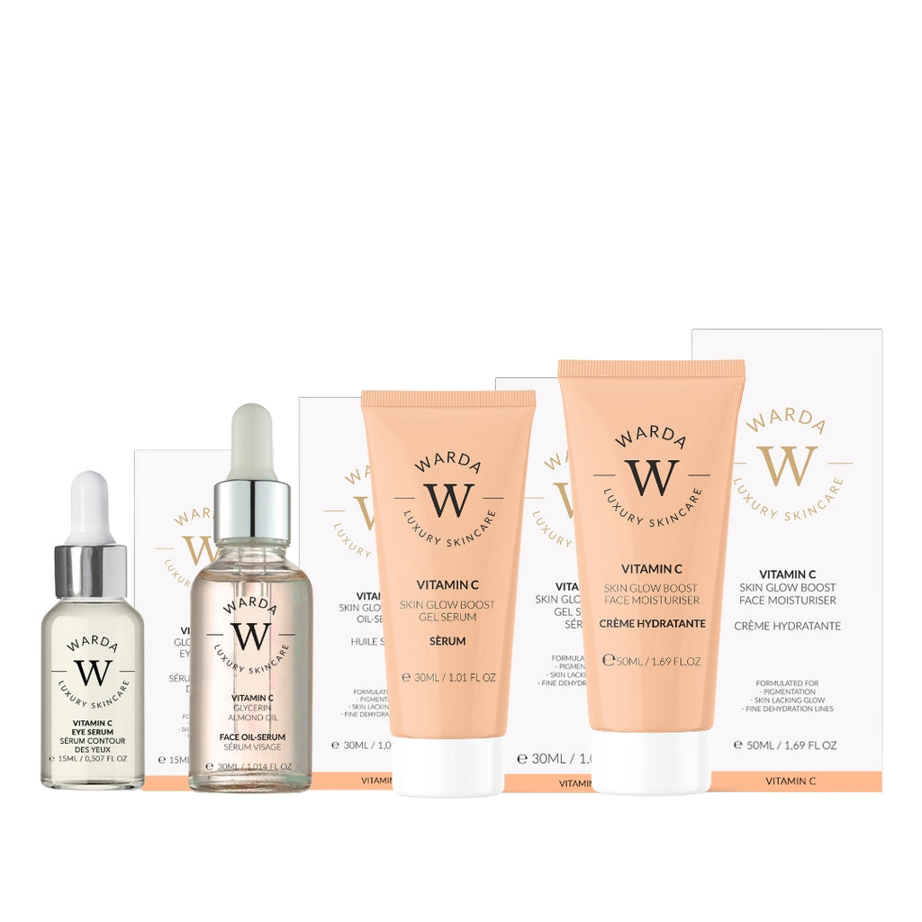 SKIN GLOW BOOST VITAMIN C MOISTURISER 50m + VITAMIN C GLOW BOOST OIL-SERUM 30ml + SKIN GLOW BOOST VITAMIN C GEL SERUM 30ml + SKIN GLOW BOOST VITAMIN C EYE SERUM 15ml
